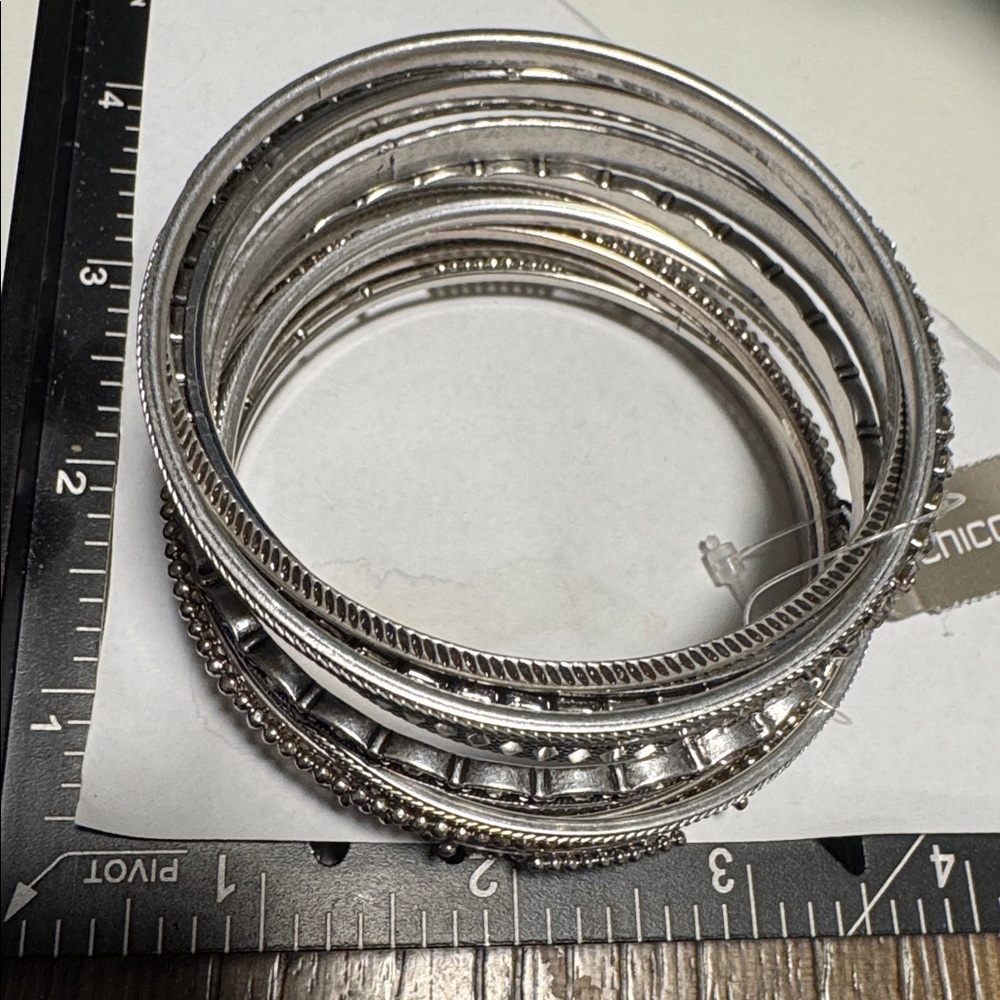 Chico’s Silver Tone Stackable Bangle Bracelet Set. (BR222) - Picture 11 of 14